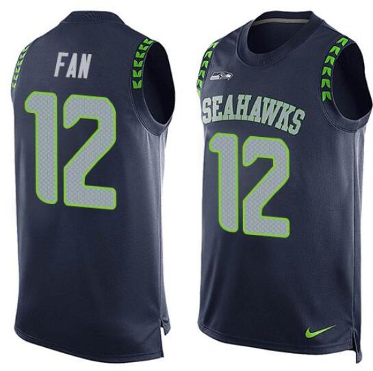 Men's Seattle Seahawks Customized Navy Stitched Limited Tank Top Jersey